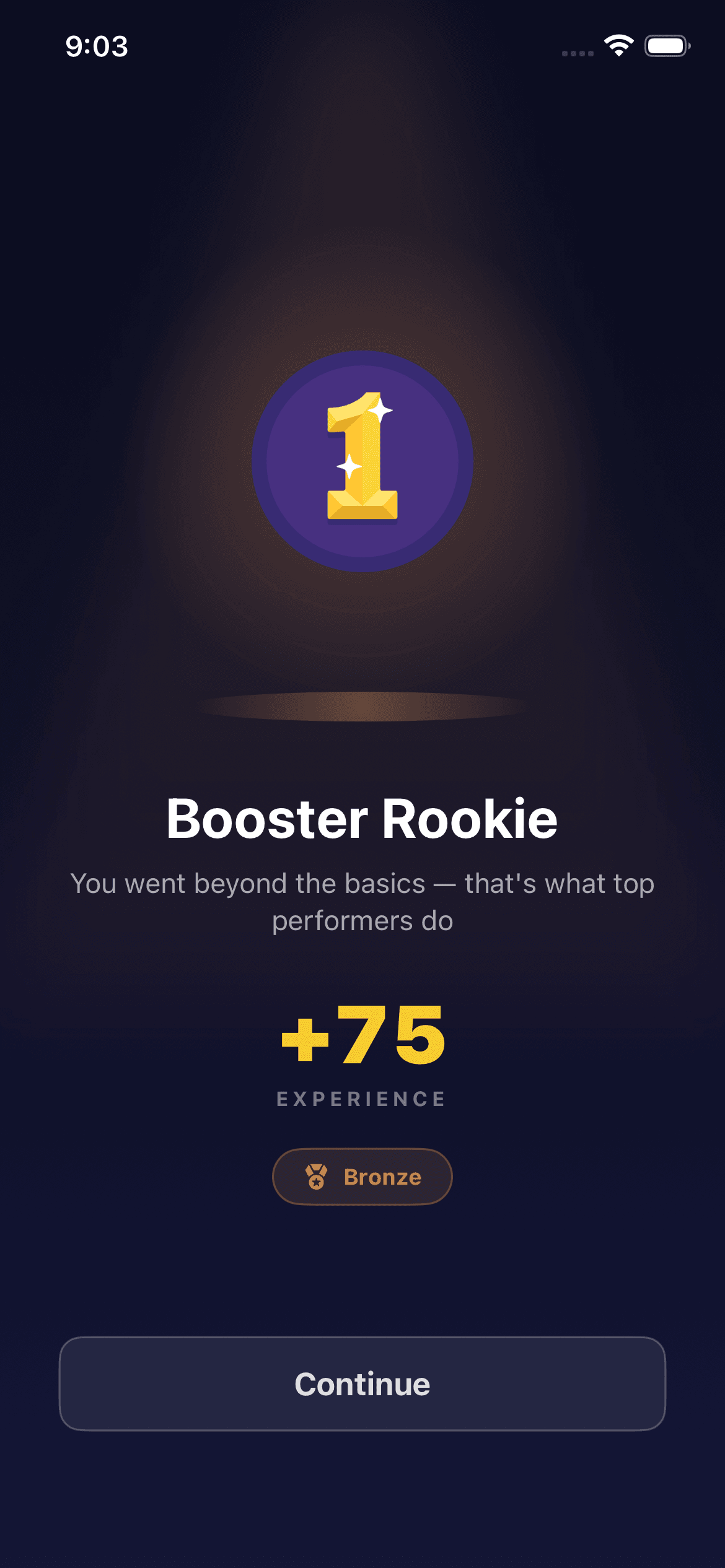 GapFix — achievement earned: Booster Rookie, +75 XP