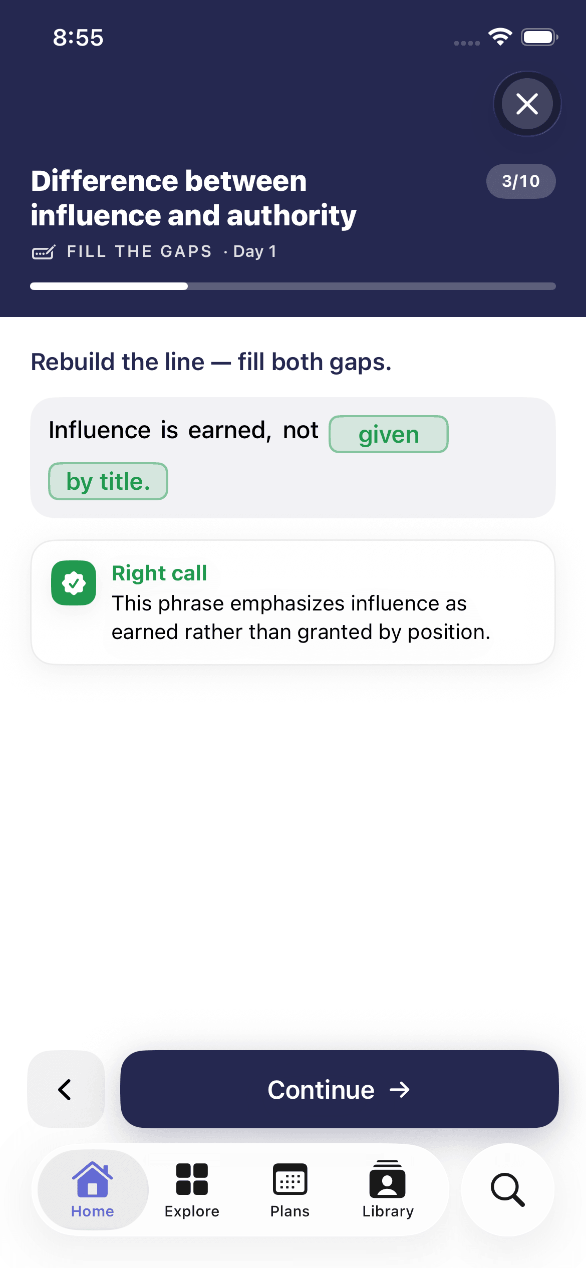 GapFix — interactive lesson: fill the gaps, get instant feedback