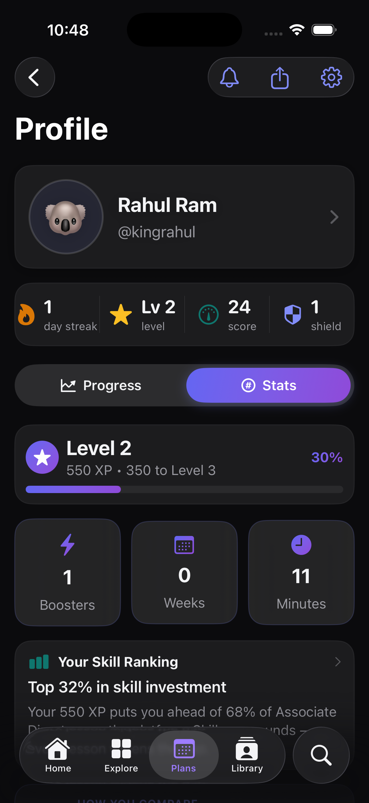 GapFix progress analytics screen