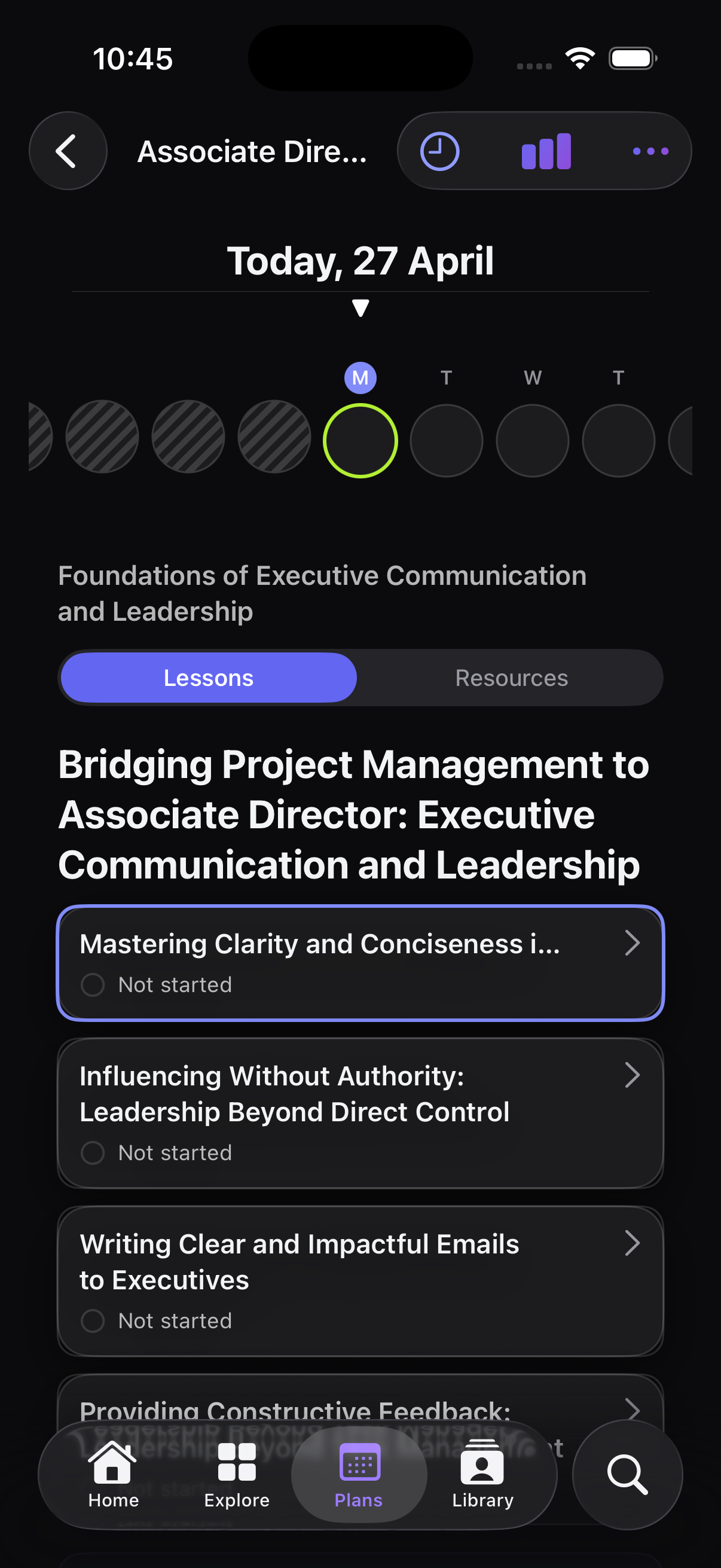GapFix learning plan detail screen