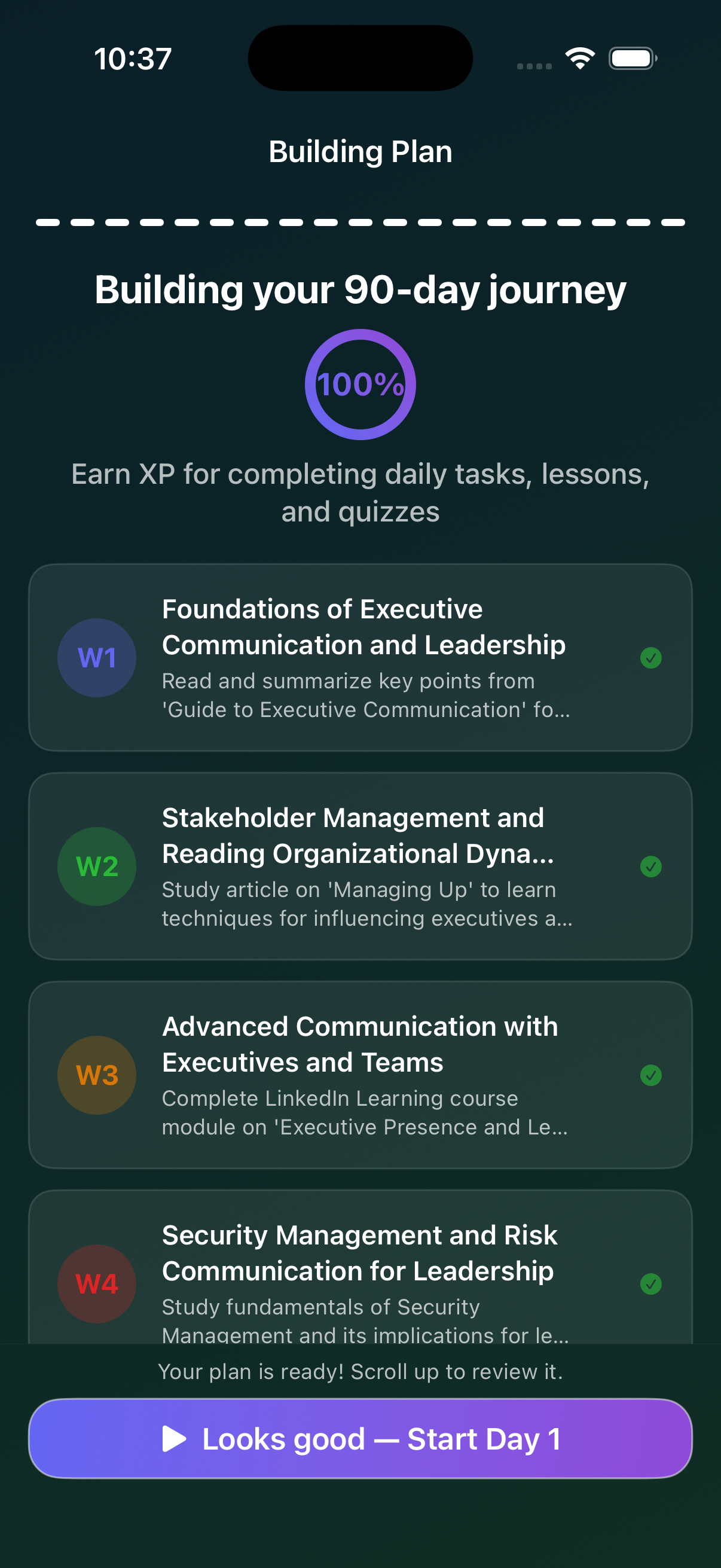 GapFix learning plan screen
