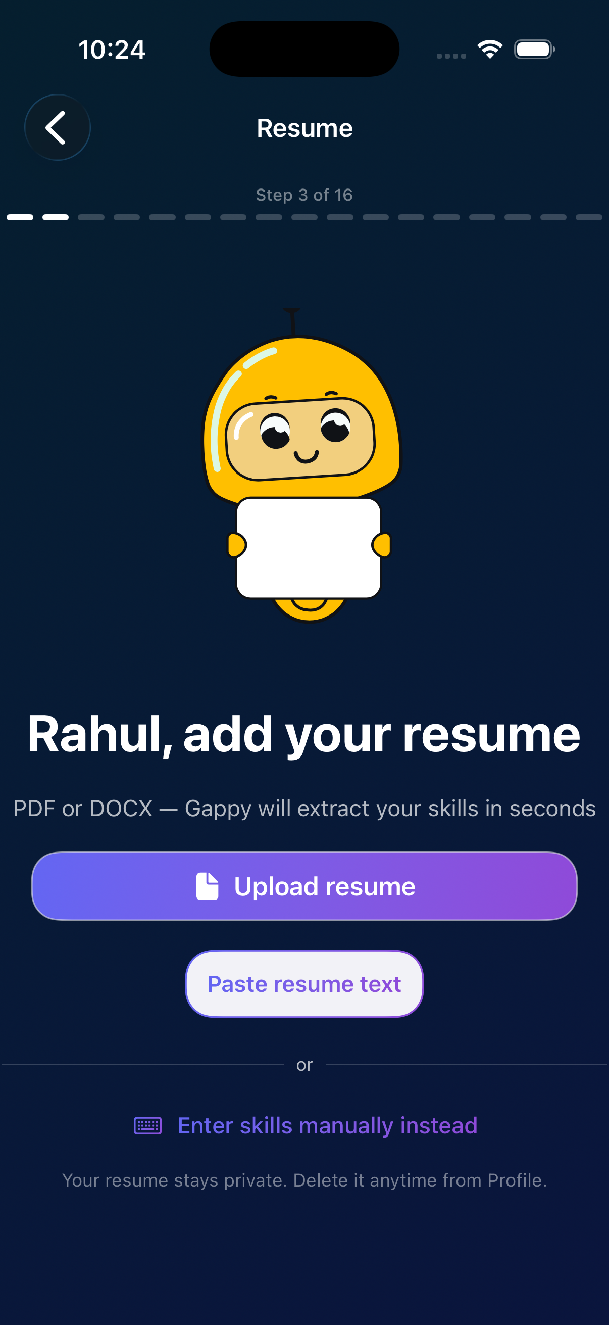 GapFix resume upload screen